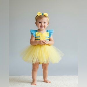 Little Mermaid Girls Flounder Costume Romper Tutu Dress Headband‎ Size 3-4
